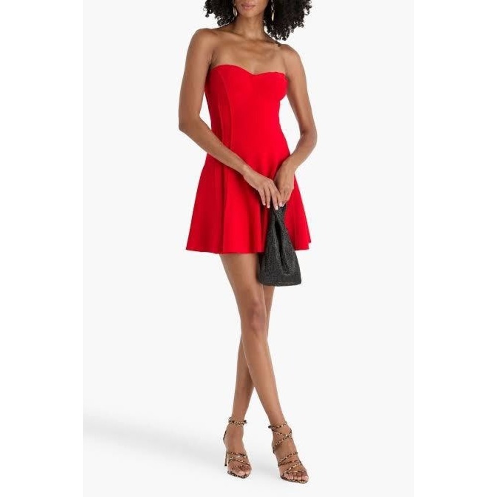Norma Kamali Grace Mini Dress Women XL Tiger Red Strapless Stretch Bachelorette